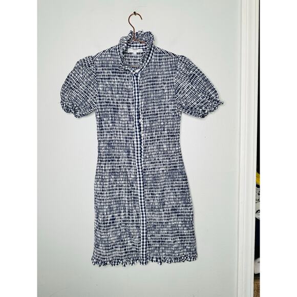 JASON WU COLLECTIVE Navy White Gingham Smocked Collared Mini Dress Size 4 - Picture 3 of 11